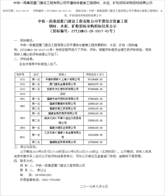 安徽東方匯智科貿有限公司中標福建平潭綜綜合管廊項目